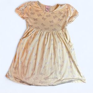 Lemon Kiss Girls' Yellow Butterfly Print Dress with Pockets
